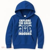 Explore The Great Indoors Funny Video Game Kids Hoodie thumb 0