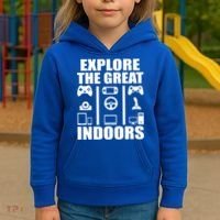 Explore The Great Indoors Funny Video Game Kids Hoodie thumb 3