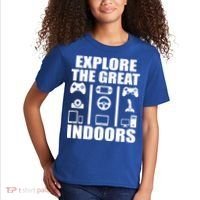 Explore The Great Indoors Funny Video Game Kids T-Shirt thumb 2
