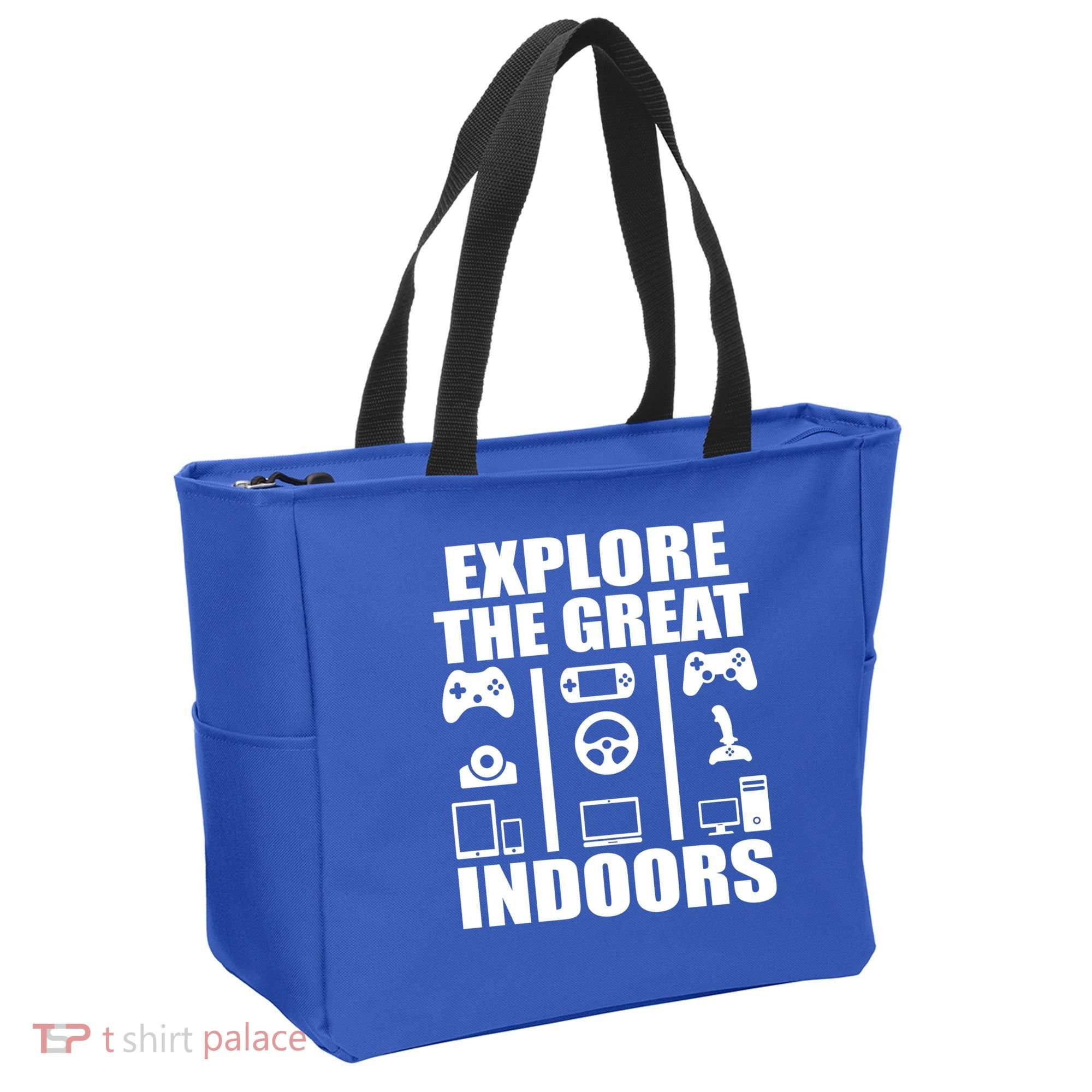 Explore The Great Indoors Funny Video Game Tote Bag