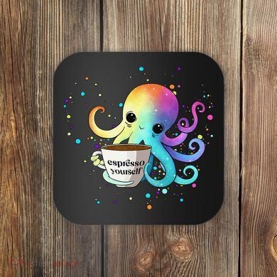 Espresso Yourself Cute Rainbow Octopus Coffee Mug Design Coaster