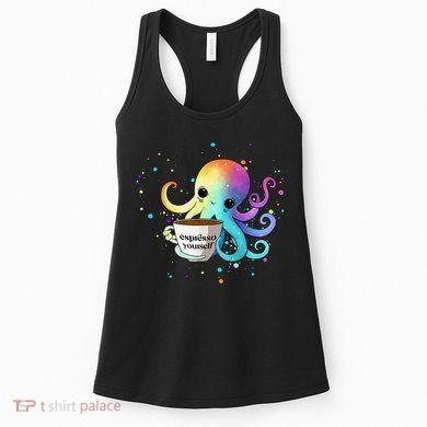 Espresso Yourself Cute Rainbow Octopus Coffee Mug Design Women's Tank Top