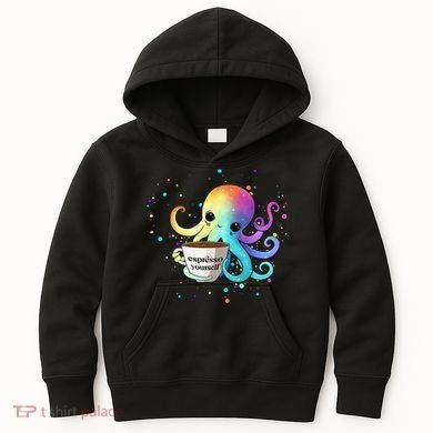 Espresso Yourself Cute Rainbow Octopus Coffee Mug Design Kids Hoodie