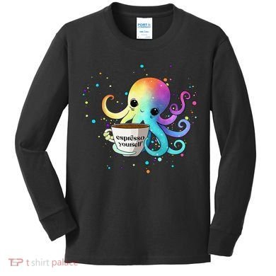 Espresso Yourself Cute Rainbow Octopus Coffee Mug Design Kids Long Sleeve Shirt