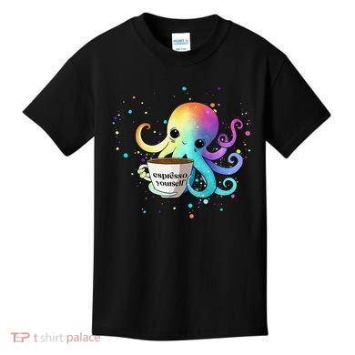 Espresso Yourself Cute Rainbow Octopus Coffee Mug Design Kids T-Shirt