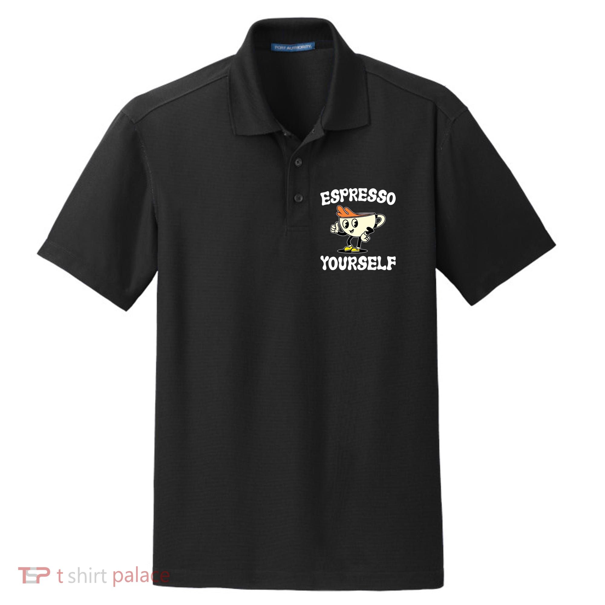 Espresso Yourself Funny Coffee Lover Dry Zone Grid Polo