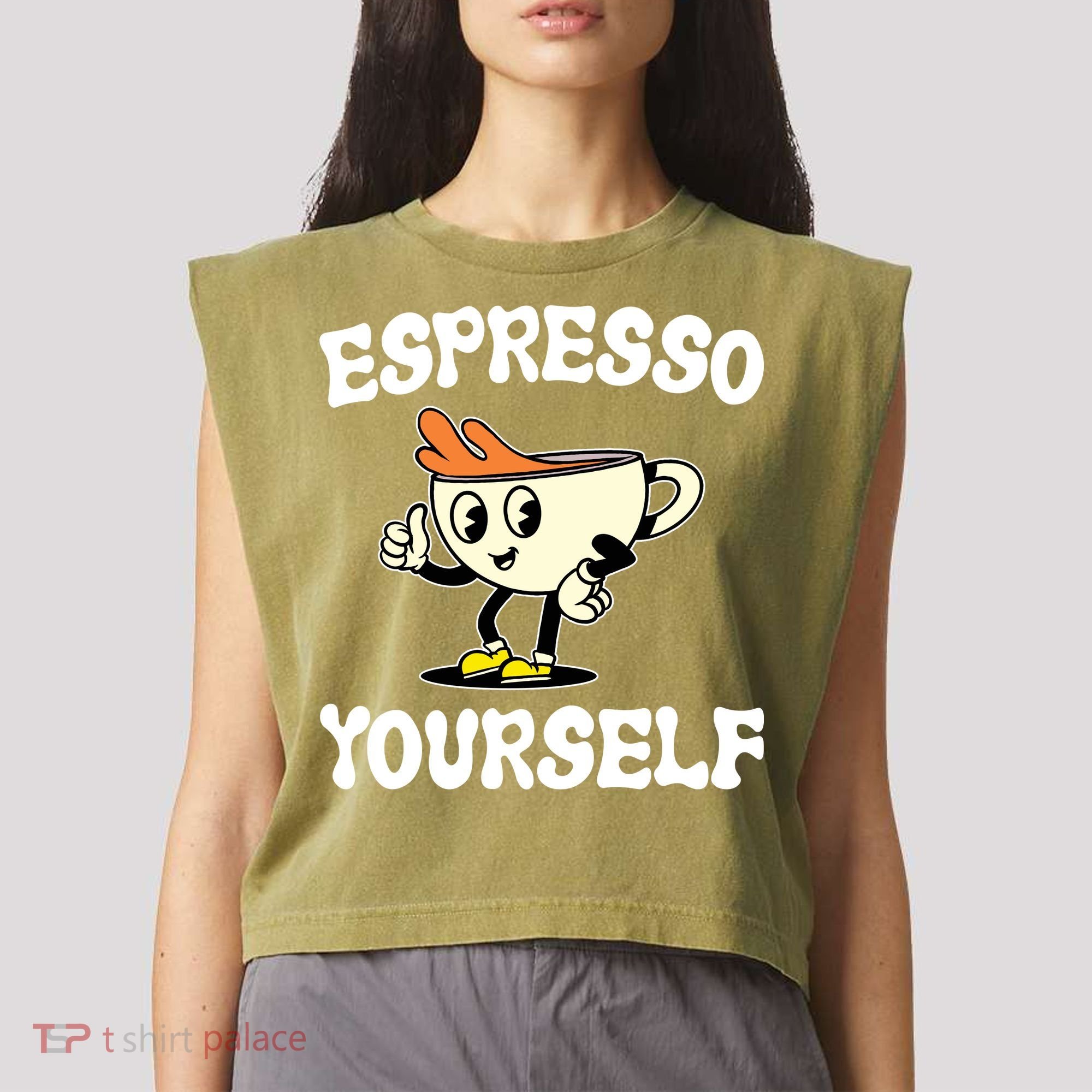 Espresso Yourself Funny Coffee Lover Garment-Dyed Women's Muscle Tee
