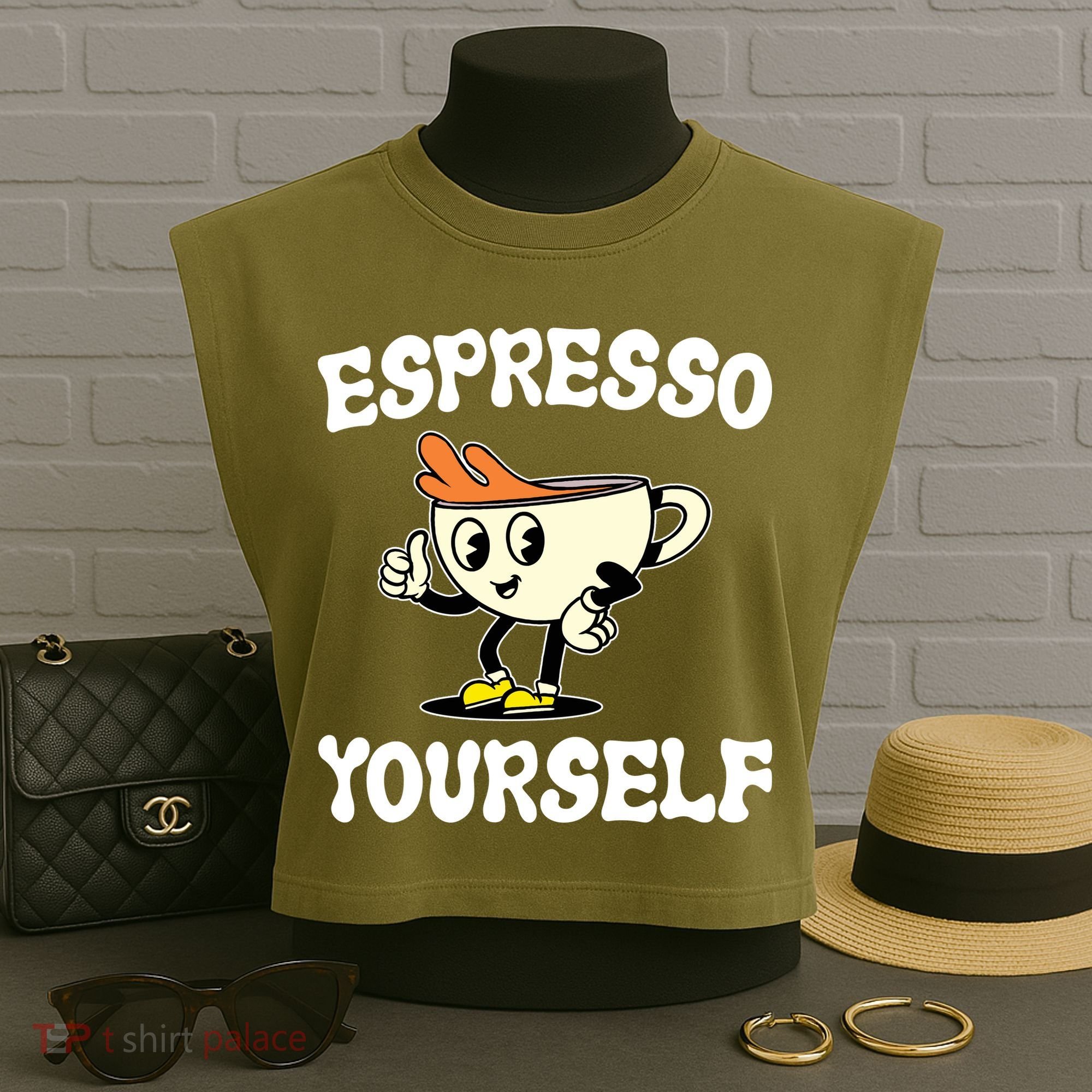 Espresso Yourself Funny Coffee Lover Garment-Dyed Women's Muscle Tee