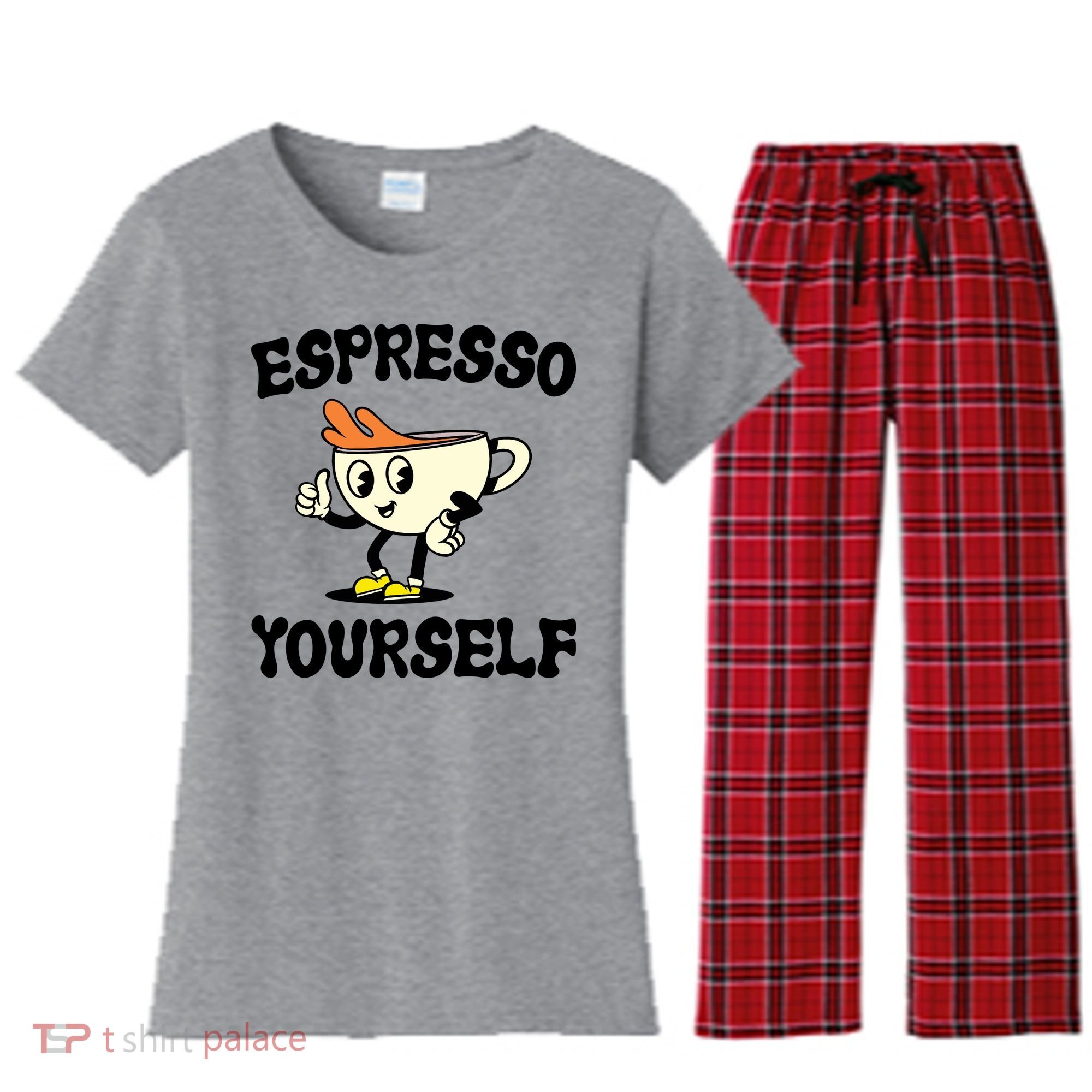 Espresso Yourself Funny Coffee Lover Women's Flannel Pajama Set