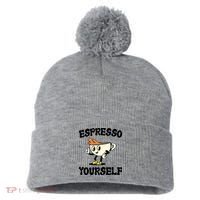 Espresso Yourself Funny Coffee Lover Pom Pom 12in Knit Beanie thumb 0