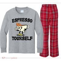 Espresso Yourself Funny Coffee Lover Kids Long Sleeve Plaid Pajama Set thumb 0