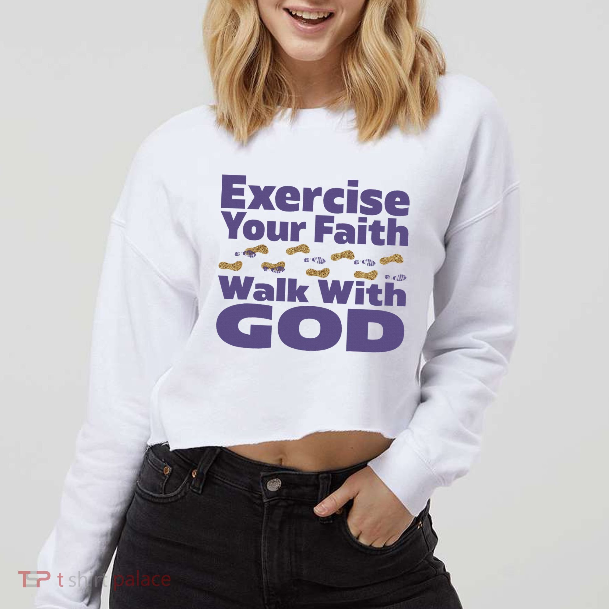 Exercise Your Faith Walk With God Christian Cropped Pullover Crew