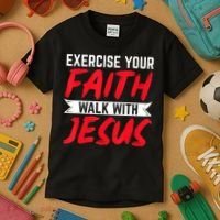 Exercise Your Faith Walk With Jesus Christian Religious Kids T-Shirt thumb 3