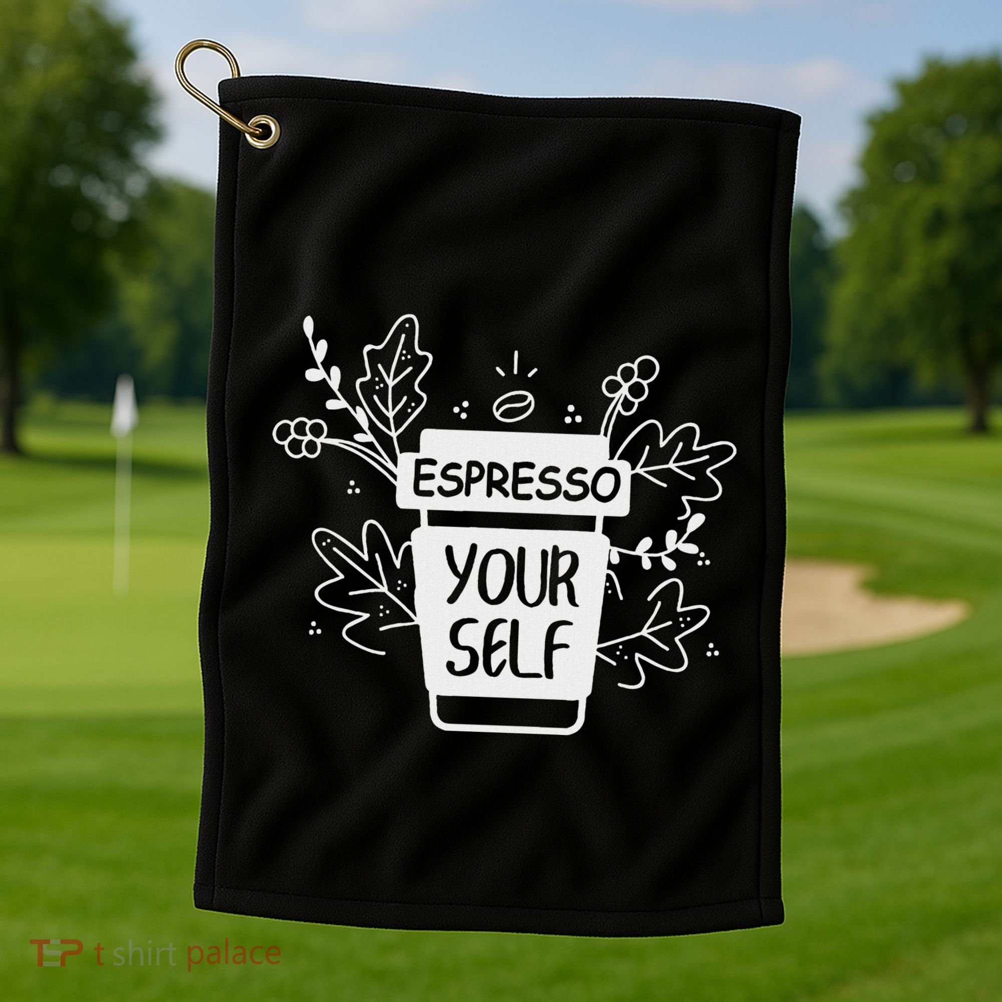 Espresso Yourself Funny Coffee Caffeine Lover Barista Golf Towel