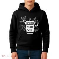 Espresso Yourself Funny Coffee Caffeine Lover Barista Kids Hoodie thumb 4