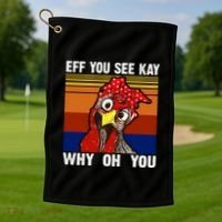 EFF You See Kay Why Oh You Rooster Funny Retro Golf Towel thumb 1