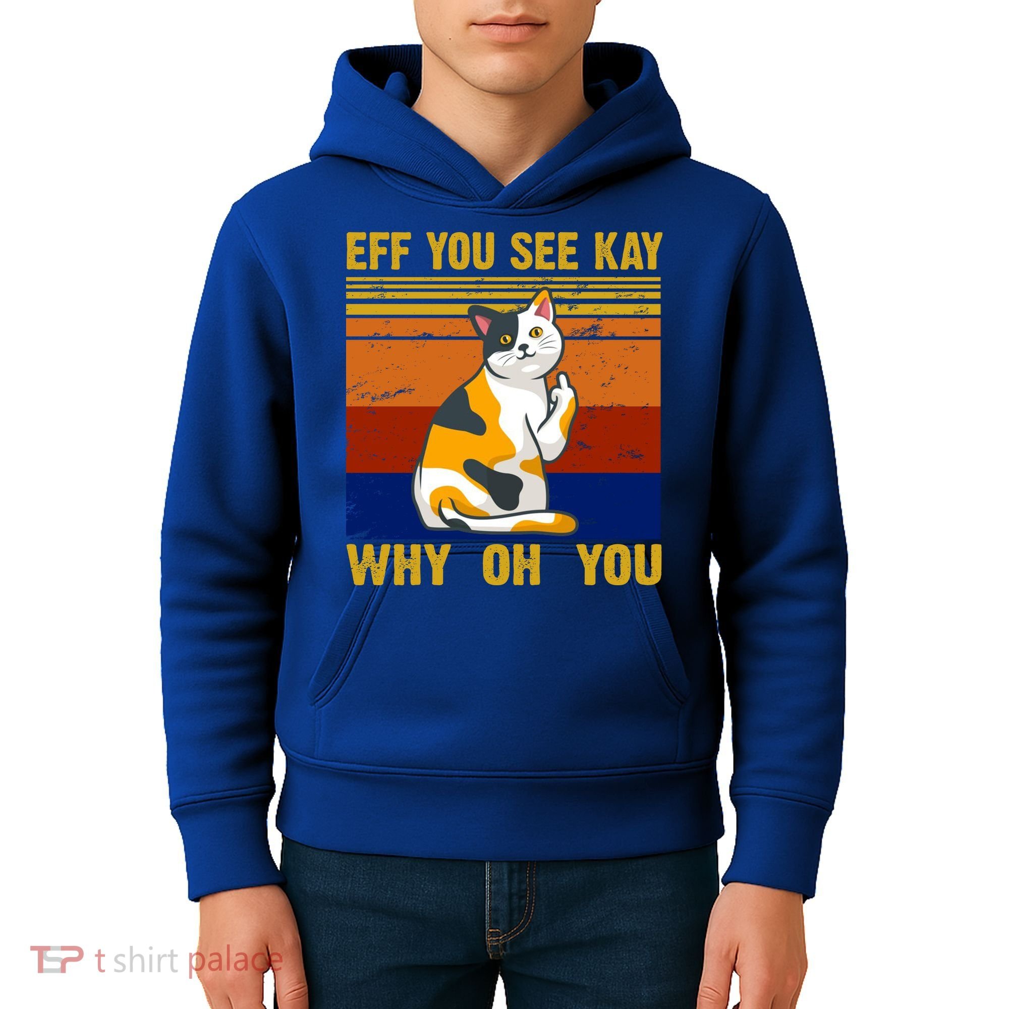 EFF You See Kay Why Oh You Funny Cat Middle Finger Kids Hoodie