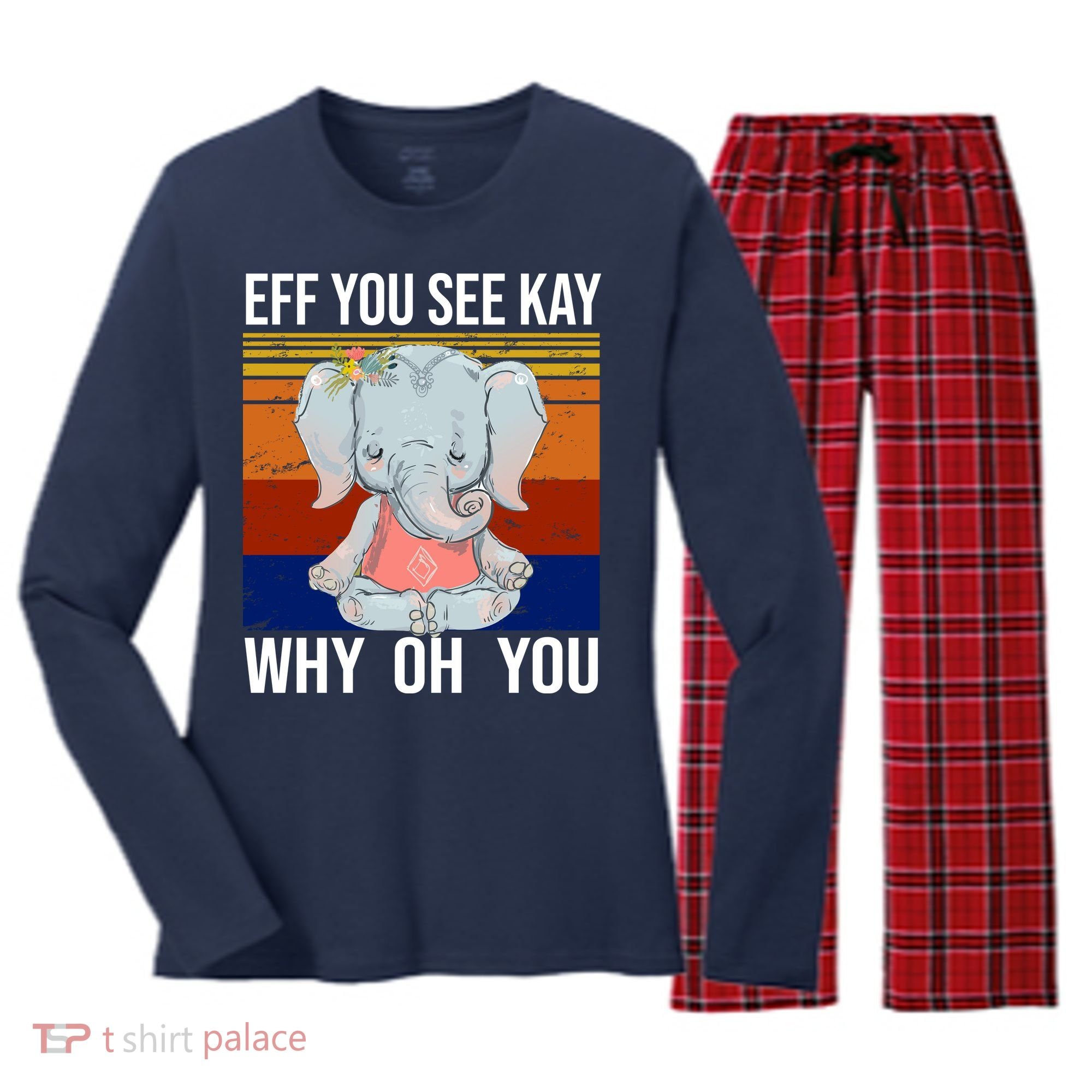 EFF You See Kay Why Oh You Elephant Women's Long Sleeve Flannel Pajama Set 