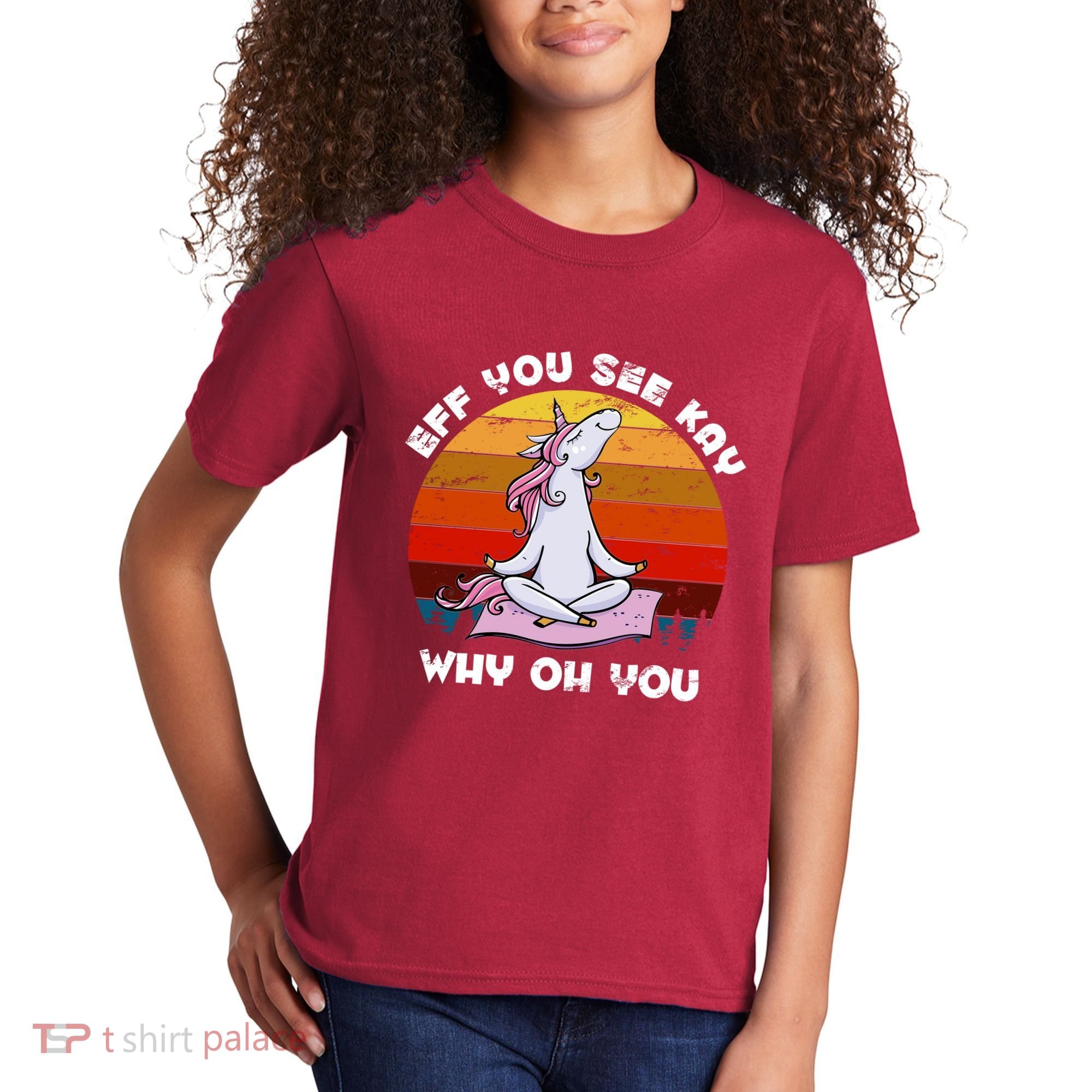 EFF You See Kay Why Oh You Funny Yoga Unicorn Kids T-Shirt