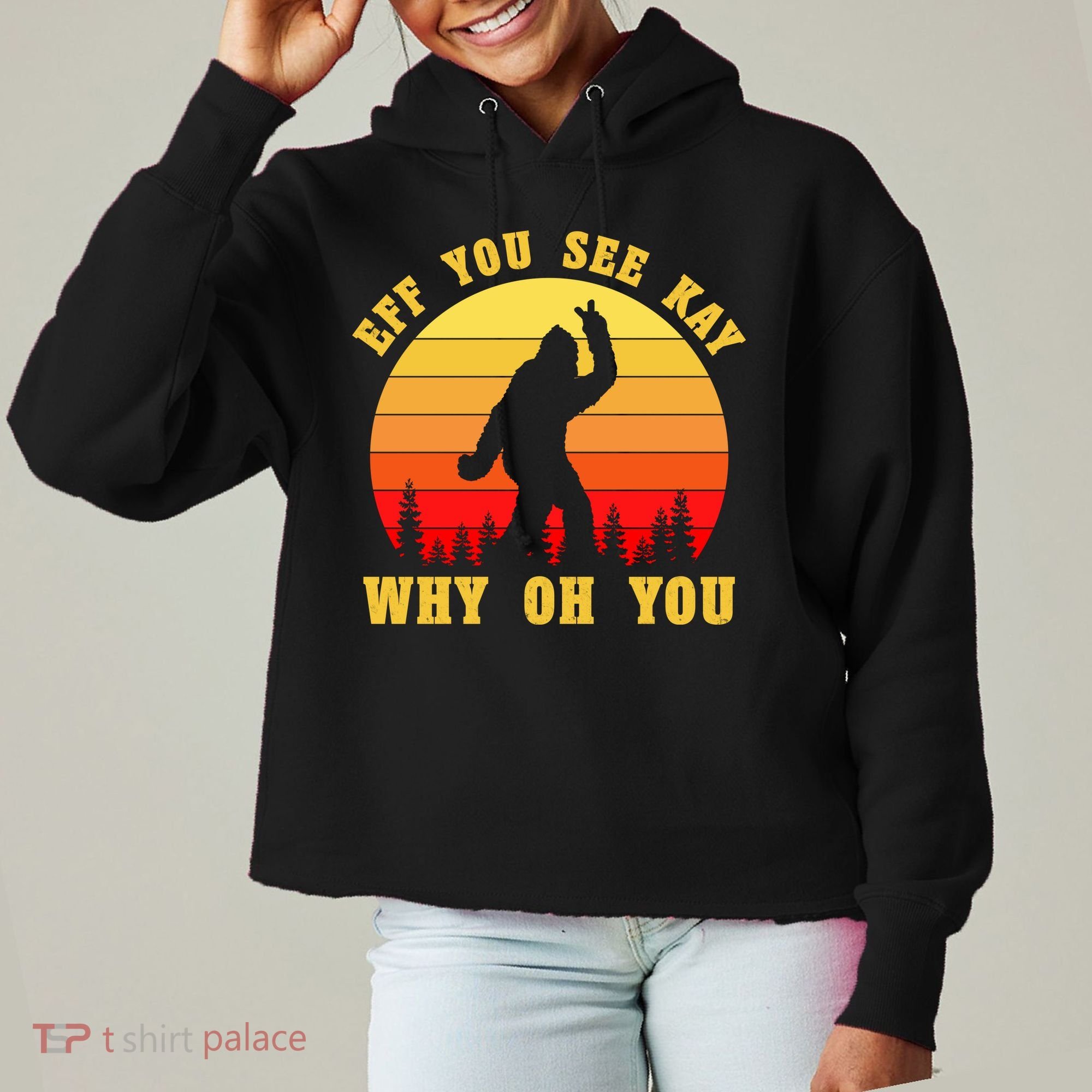 Eff You See Kay Why Oh You Bigfoot Sasquatch Funny Meme Ladies Heavyweight Boxy Pullover Hoodie