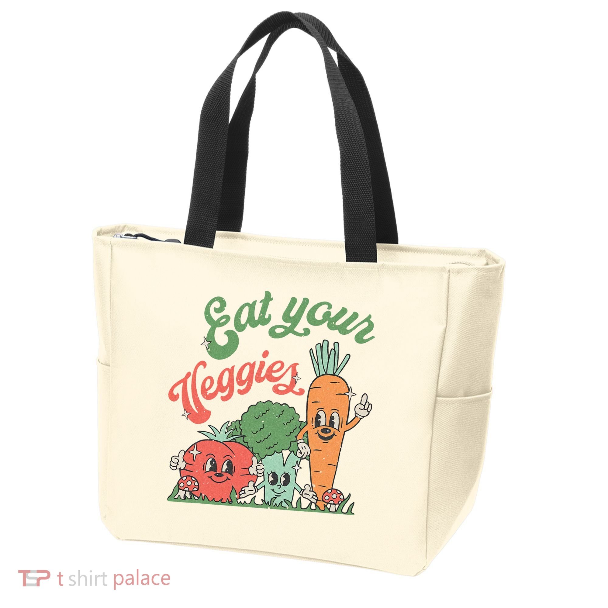 Eat Your Veggies Retro Vegan Farmer Market Vegetable Tote Bag