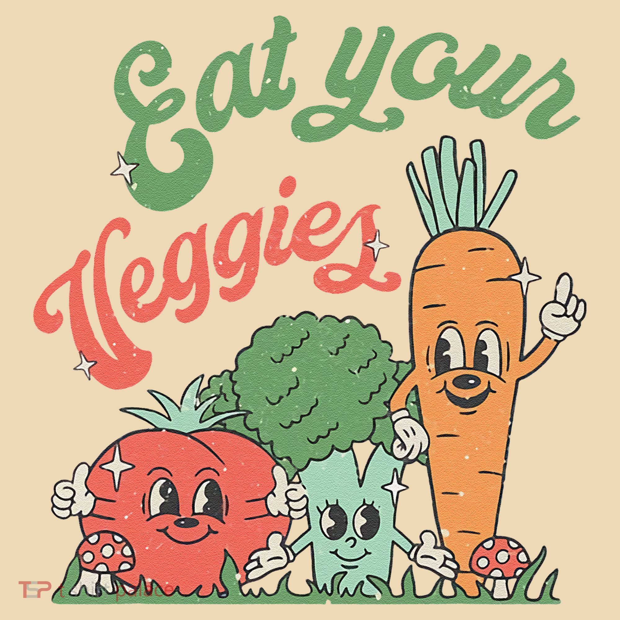 Eat Your Veggies Retro Vegan Farmer Market Vegetable Tote Bag