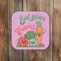 Eat Your Veggies Retro Vegan Farmer Market Vegetable Coaster thumb 0