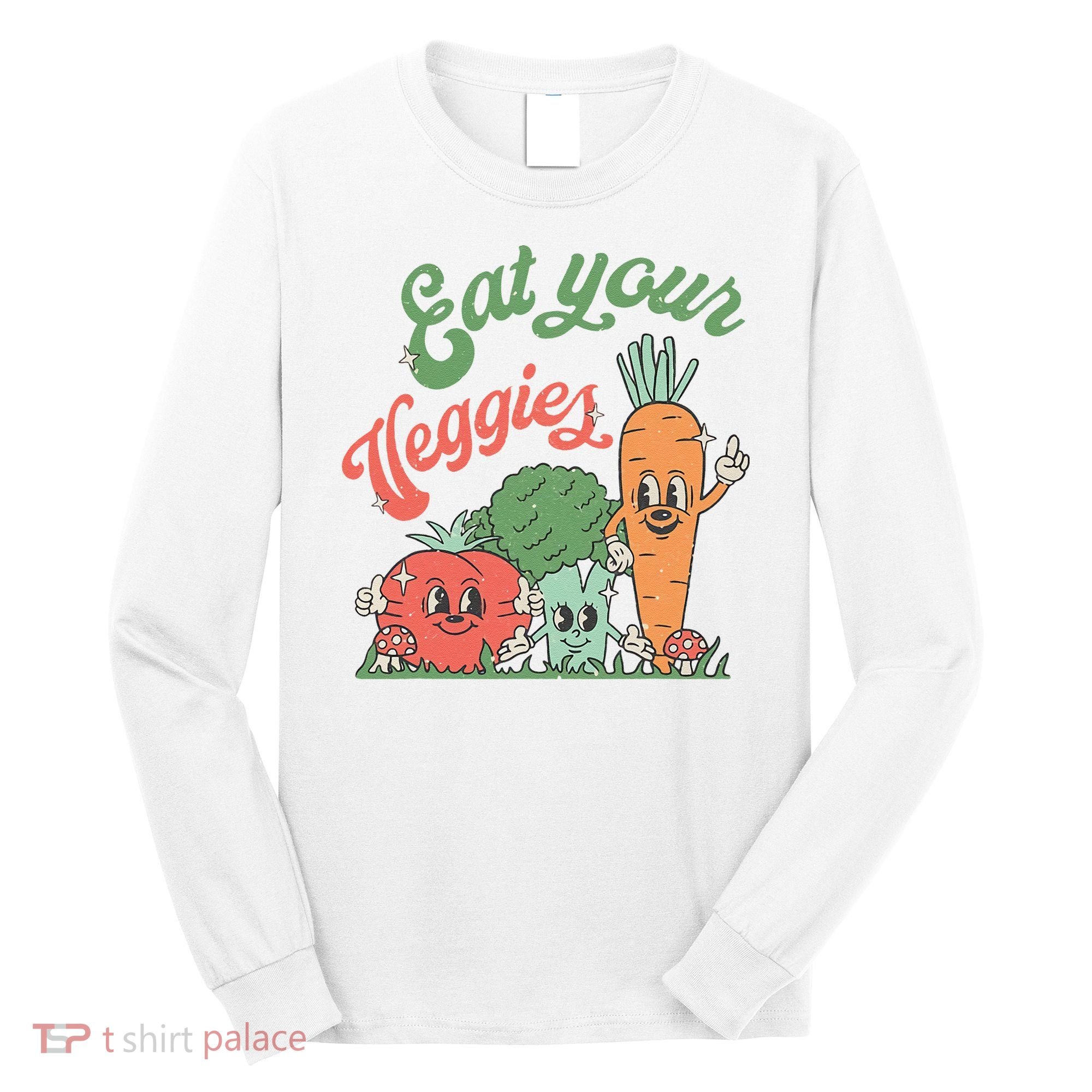 Eat Your Veggies Retro Vegan Farmer Market Vegetable Long Sleeve Shirt