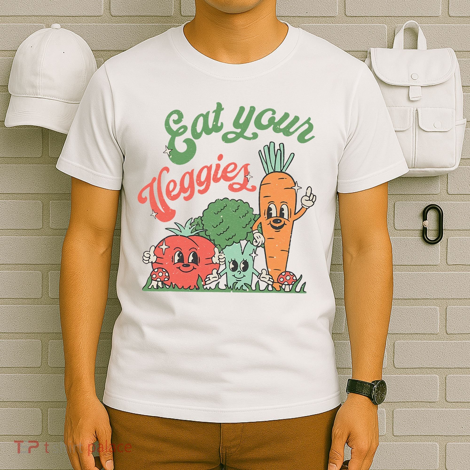 Eat Your Veggies Retro Vegan Farmer Market Vegetable T-Shirt