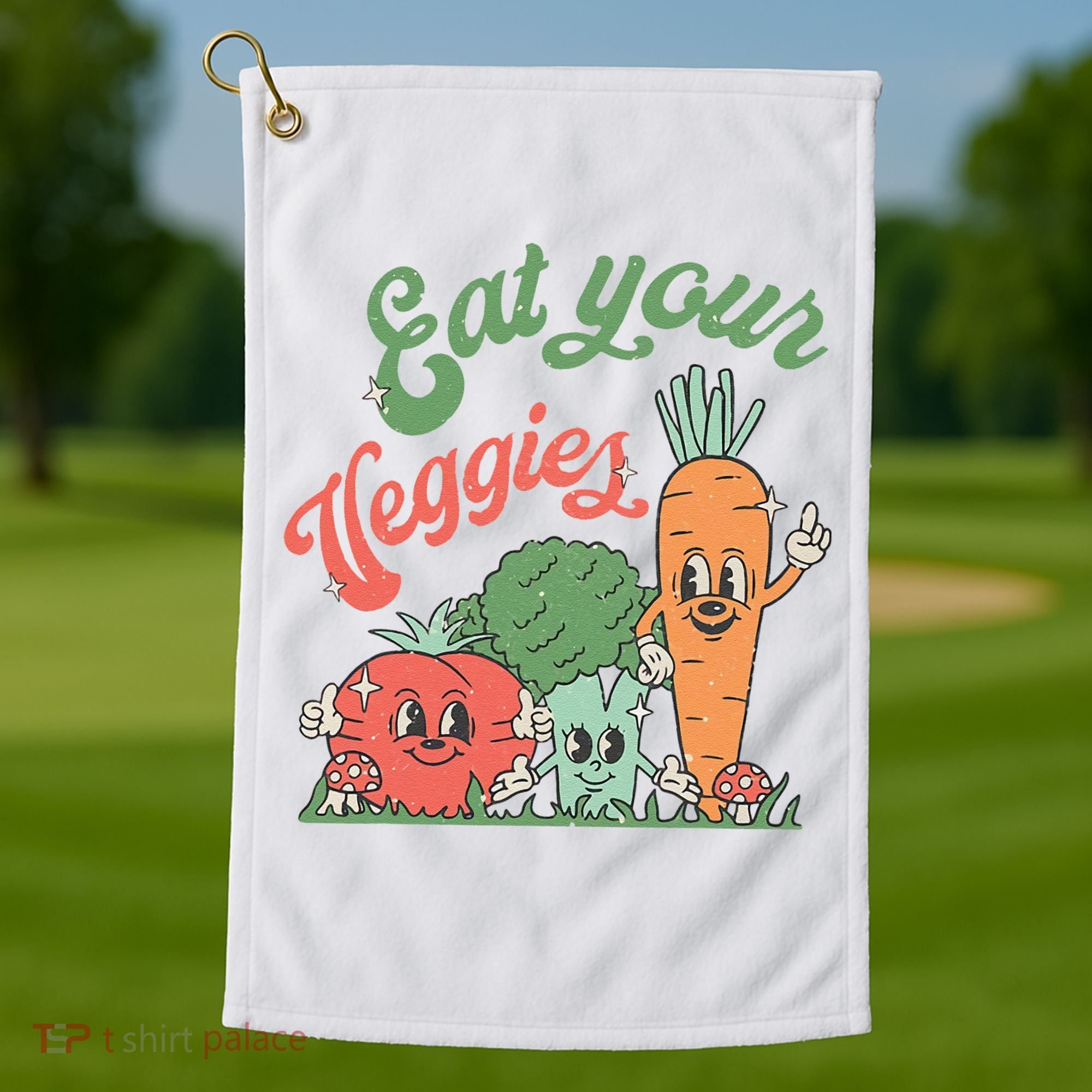 Eat Your Veggies Retro Vegan Farmer Market Vegetable Golf Towel