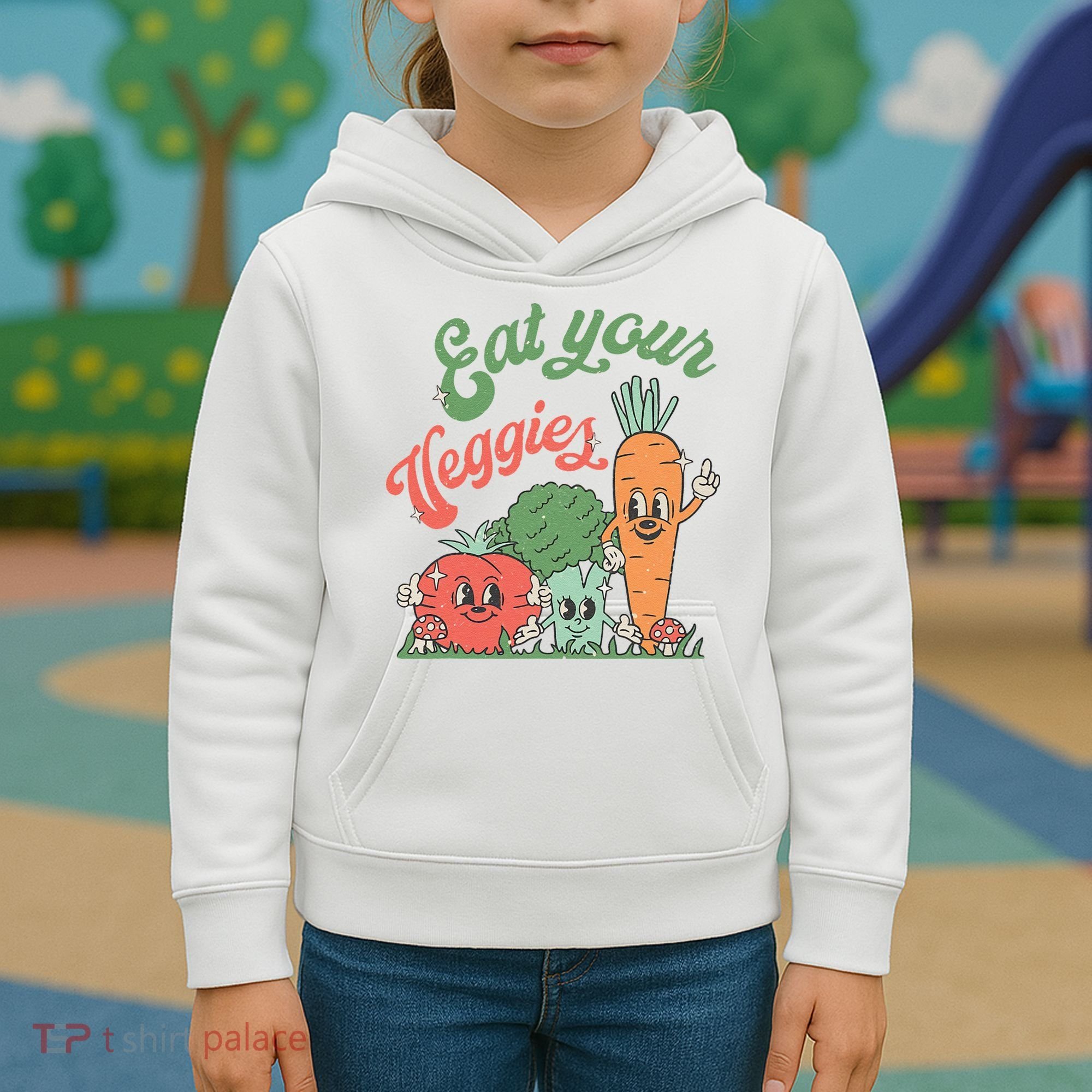 Eat Your Veggies Retro Vegan Farmer Market Vegetable Kids Hoodie