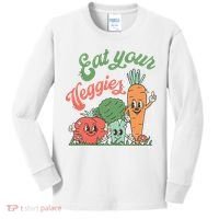 Eat Your Veggies Retro Vegan Farmer Market Vegetable Kids Long Sleeve Shirt thumb 0