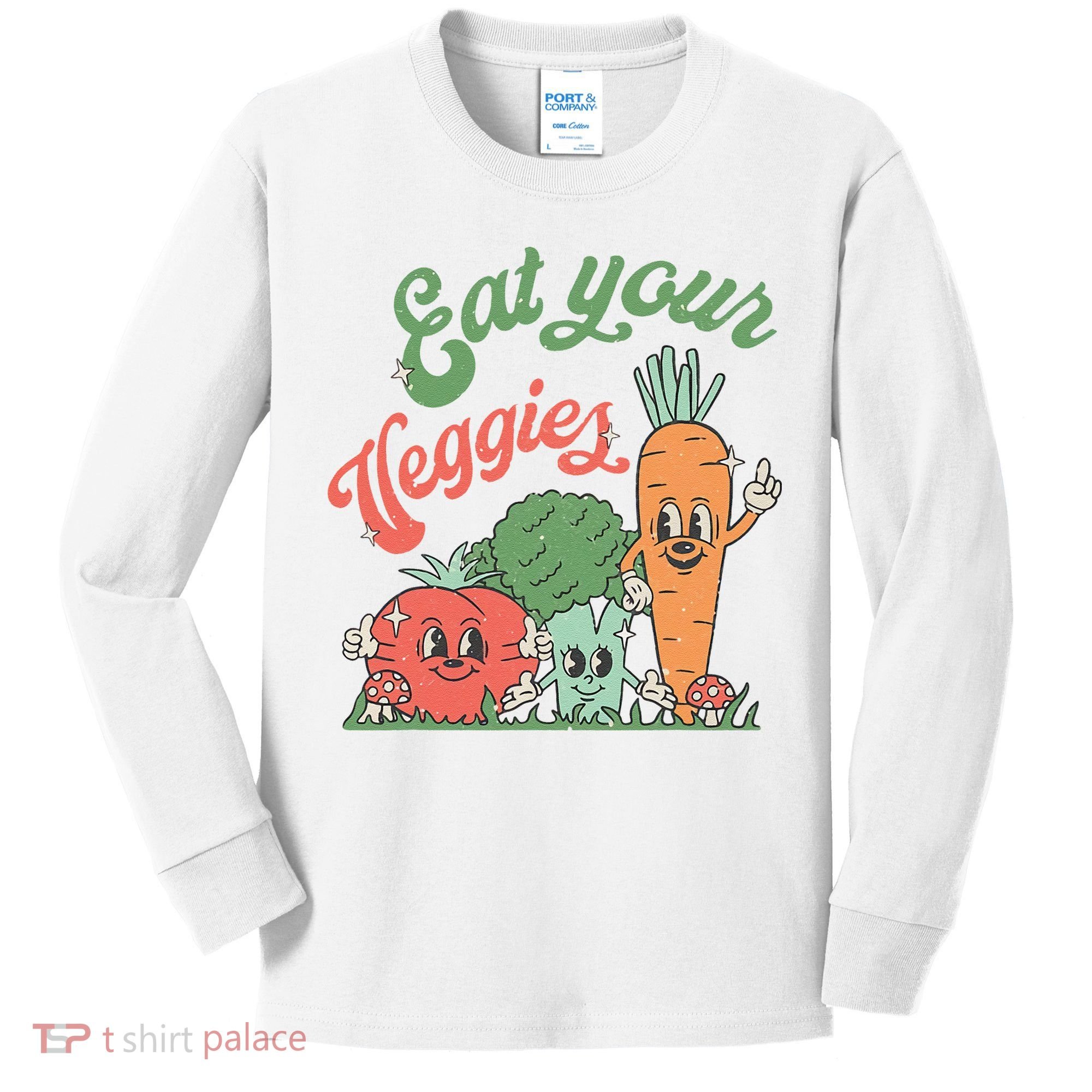 Eat Your Veggies Retro Vegan Farmer Market Vegetable Kids Long Sleeve Shirt