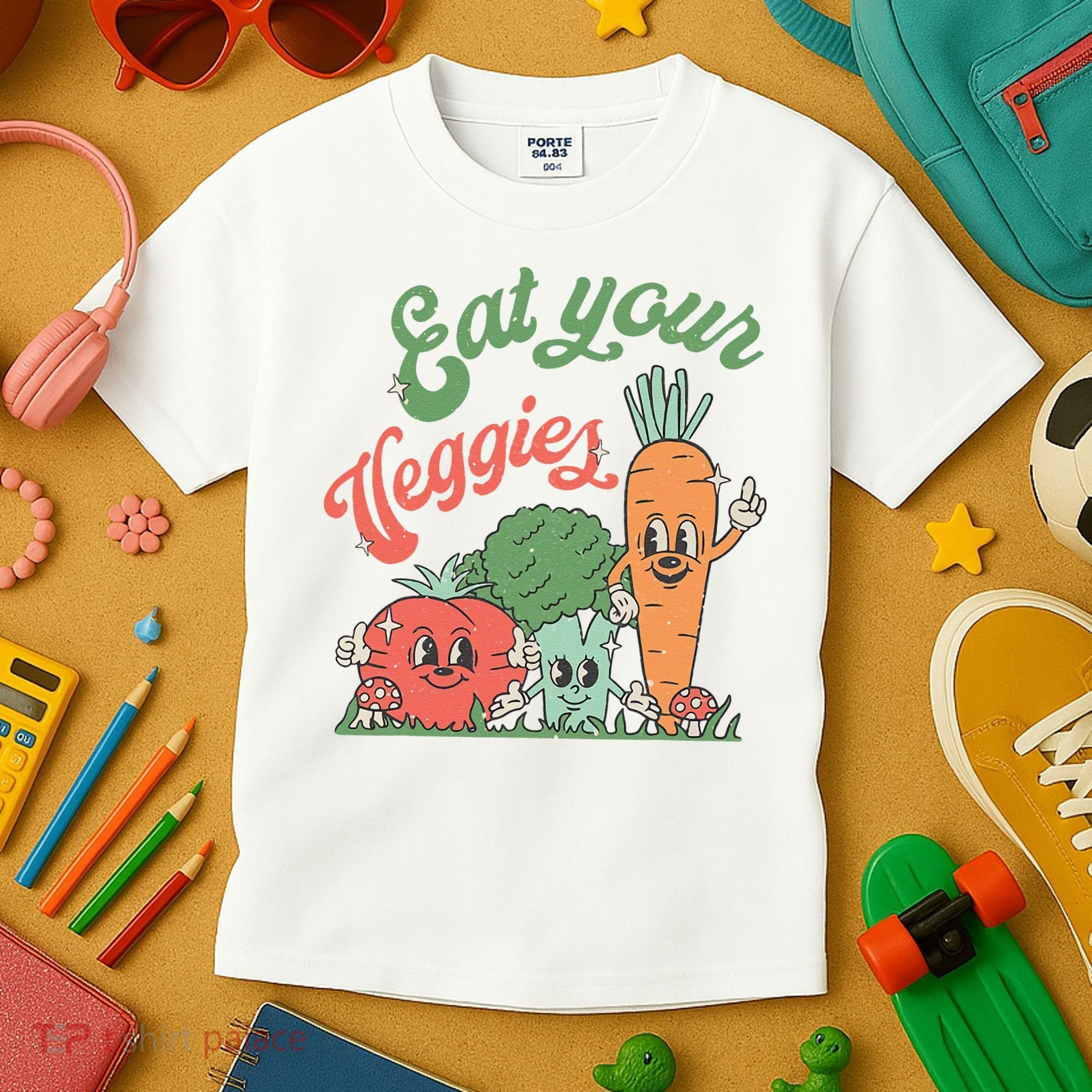 Eat Your Veggies Retro Vegan Farmer Market Vegetable Kids T-Shirt