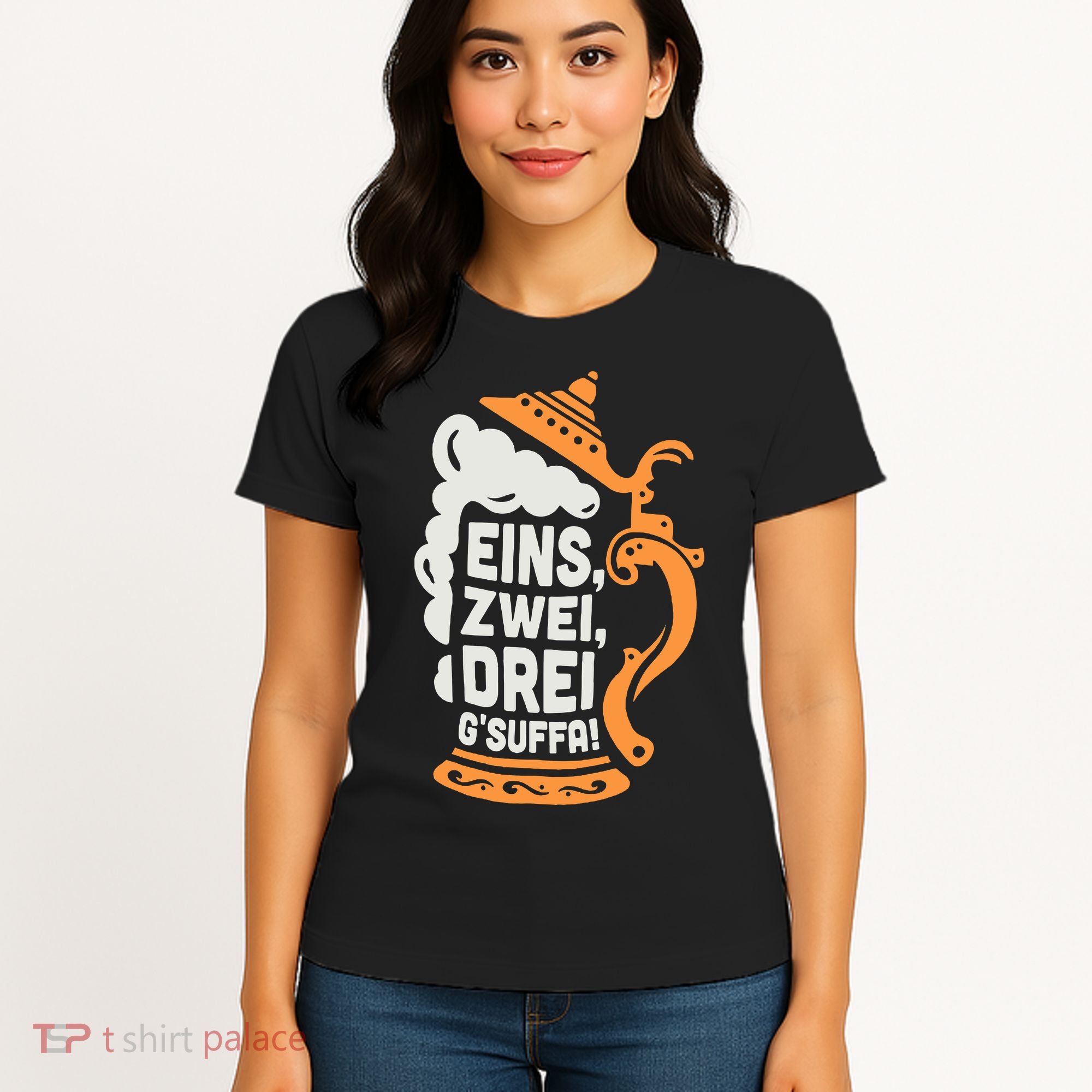 Eins Zwei Drei Gsuffa Bottoms Up Oktoberfest Prost Funny Beer Women's T-Shirt