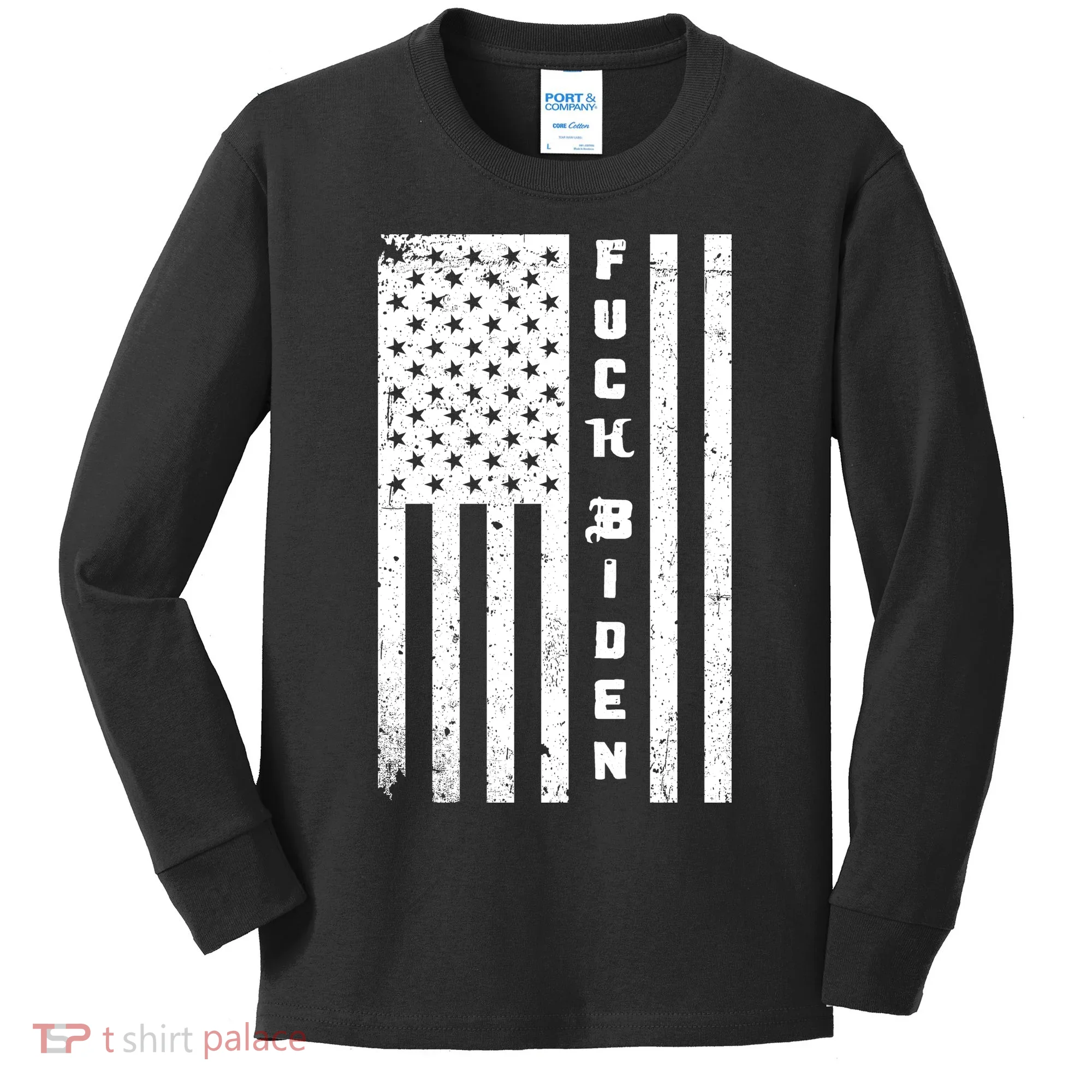 F--ck Biden American Flag Kids Long Sleeve Shirt