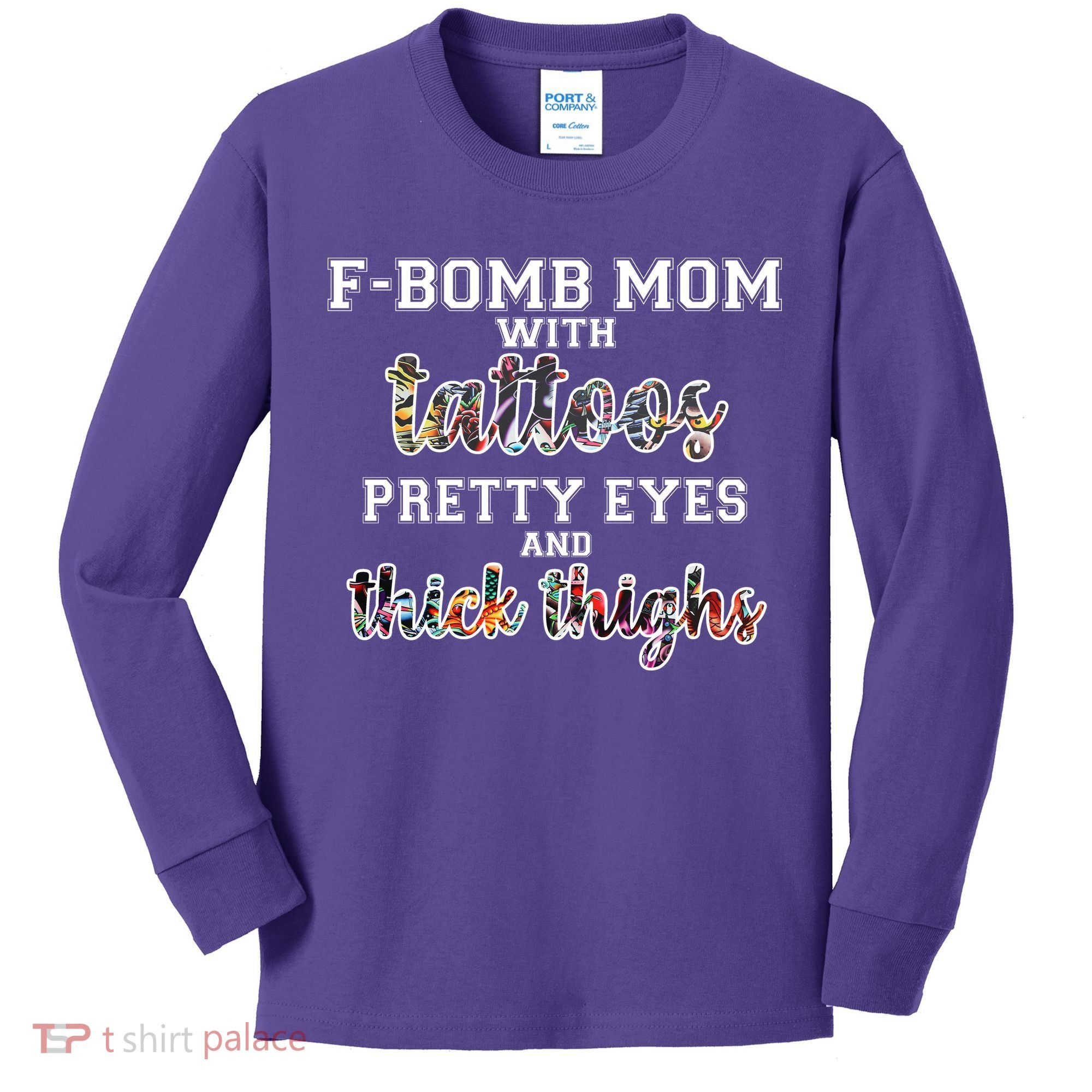 F-Bomb Mom With Tattoos and Thick Thighs Kids Long Sleeve Shirt