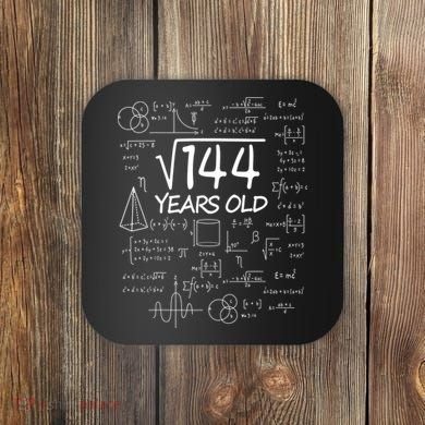 Funny 12th Birthday 144 Math Square Root Coaster