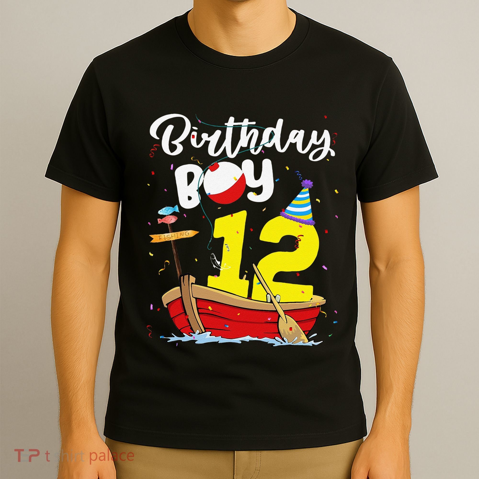 Fisherman 12th Birthday Fishing 12 Year Old Theme Bday T-Shirt