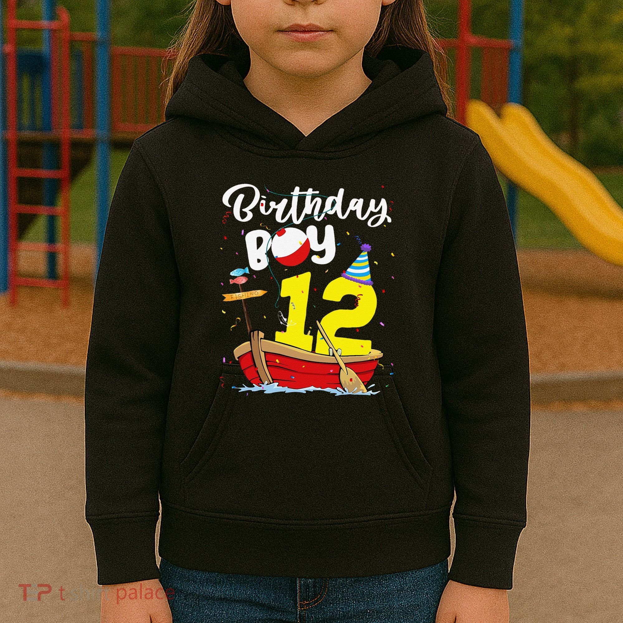 Fisherman 12th Birthday Fishing 12 Year Old Theme Bday Kids Hoodie