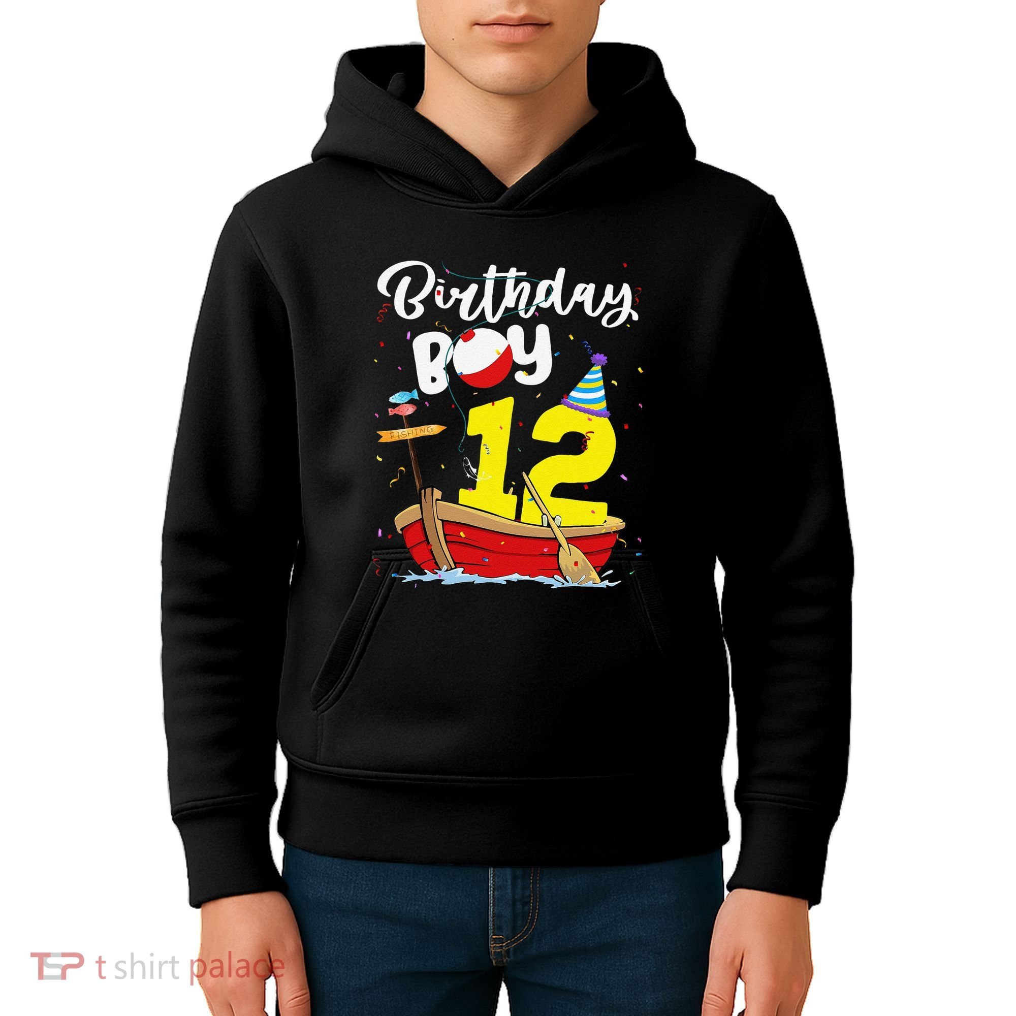 Fisherman 12th Birthday Fishing 12 Year Old Theme Bday Kids Hoodie
