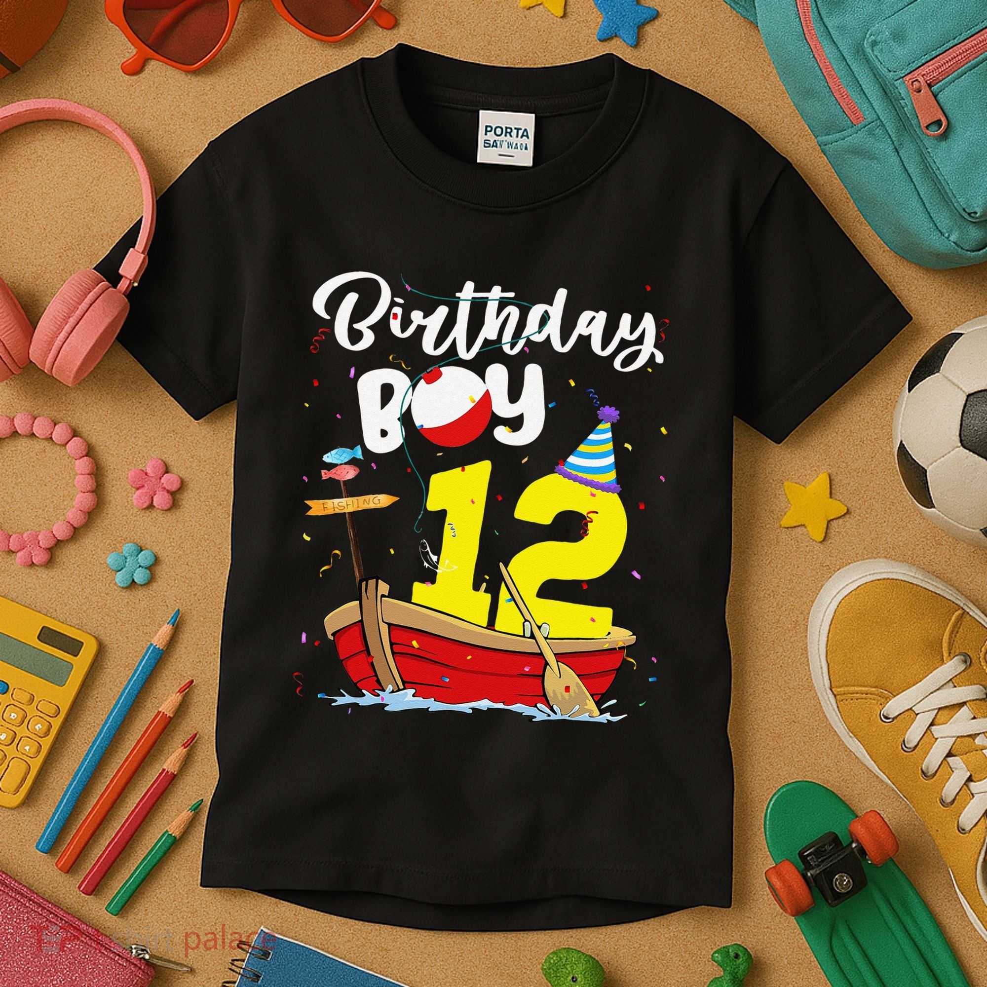 Fisherman 12th Birthday Fishing 12 Year Old Theme Bday Kids T-Shirt