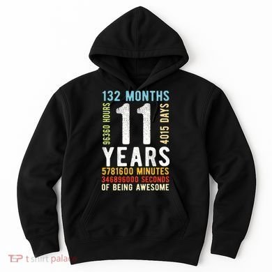 Funny 11th Birthday 11 Years Old Vintage Retro 132 Months Hoodie