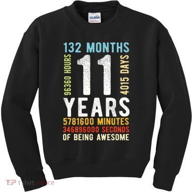 Funny 11th Birthday 11 Years Old Vintage Retro 132 Months Kids Sweatshirt