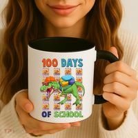 Funny 100 Days Of School Trex Dinosaur Coffee Mug thumb 3