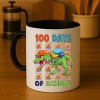 Funny 100 Days Of School Trex Dinosaur Coffee Mug thumb 4