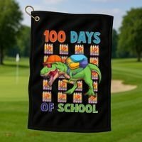 Funny 100 Days Of School Trex Dinosaur Golf Towel thumb 1