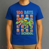 Funny 100 Days Of School Trex Dinosaur T-Shirt thumb 3