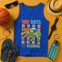 Funny 100 Days Of School Trex Dinosaur Tank Top thumb 4