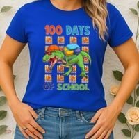 Funny 100 Days Of School Trex Dinosaur Women's T-Shirt thumb 2
